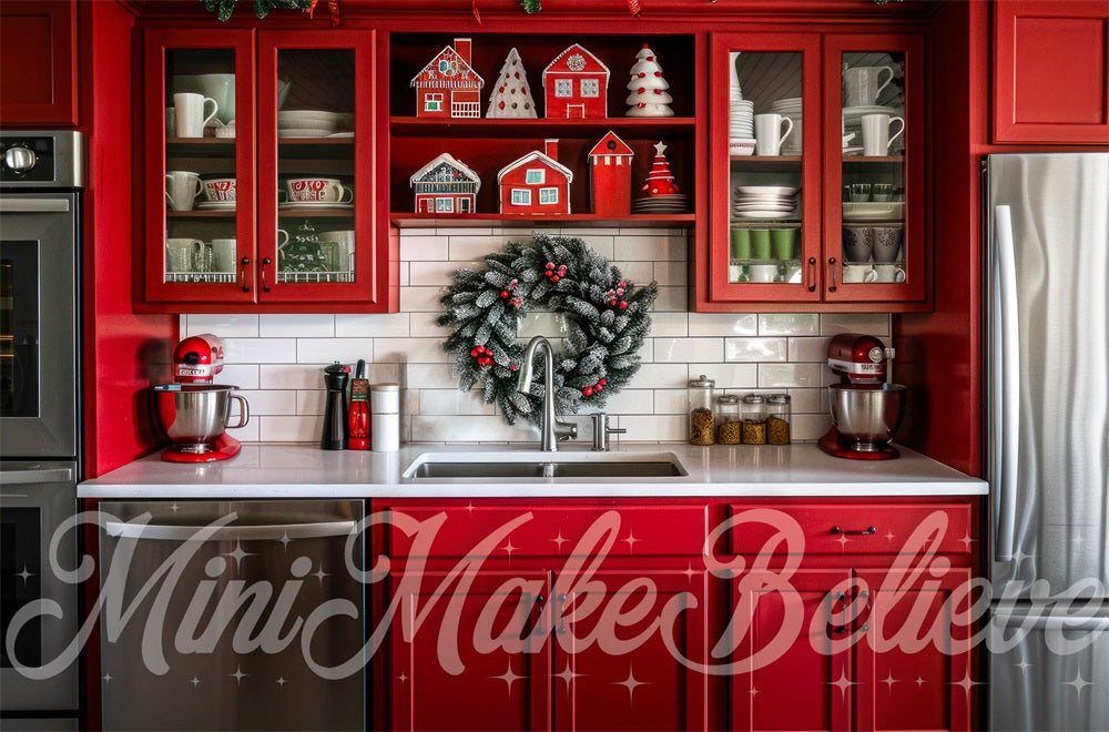 Kate Noël Intérieur Cuisine Rouge Moderne Toile de fond conçue par Mini MakeBelieve - Kate Backdrop FR