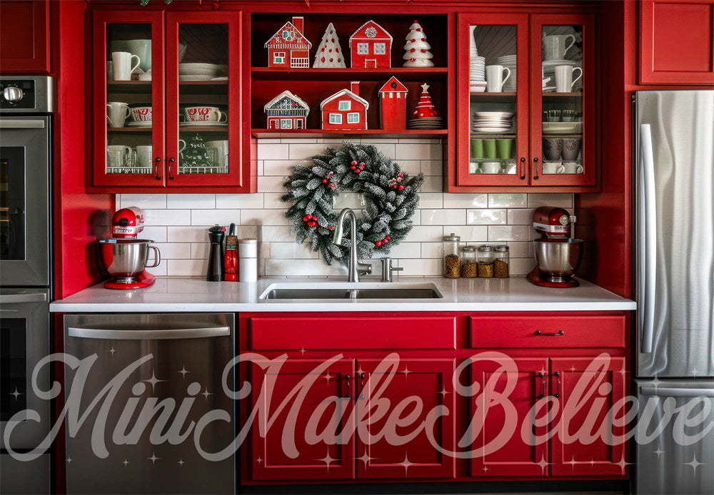 Kate Noël Intérieur Cuisine Rouge Moderne Toile de fond conçue par Mini MakeBelieve - Kate Backdrop FR