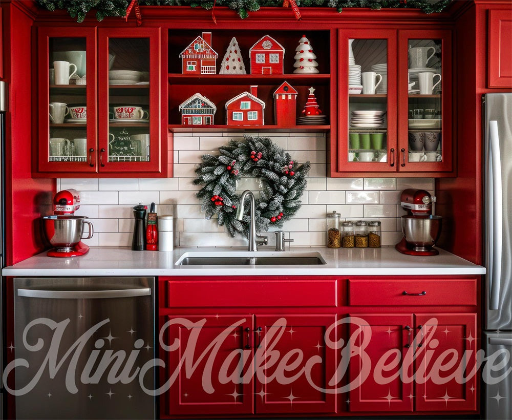 Kate Noël Intérieur Cuisine Rouge Moderne Toile de fond conçue par Mini MakeBelieve - Kate Backdrop FR
