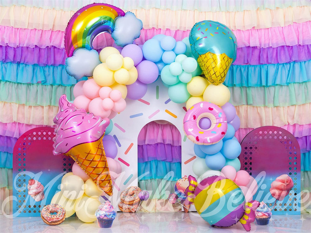 Kate Anniversaire Glace Coloré Arche de ballons Toile de fond conçue par Mini MakeBelieve - Kate Backdrop FR