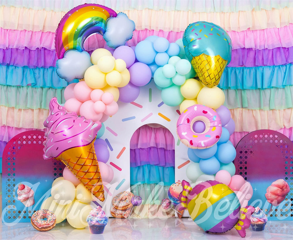 Kate Anniversaire Glace Coloré Arche de ballons Toile de fond conçue par Mini MakeBelieve - Kate Backdrop FR