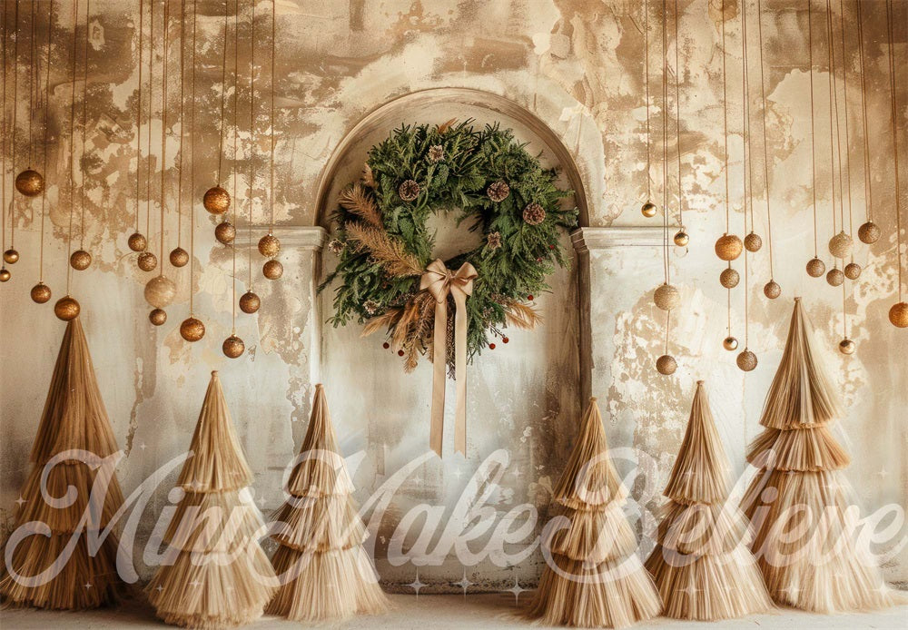 Kate Boho Beige Arche Sapin de Noël Couronne Toile de fond conçue par Mini MakeBelieve - Kate Backdrop FR