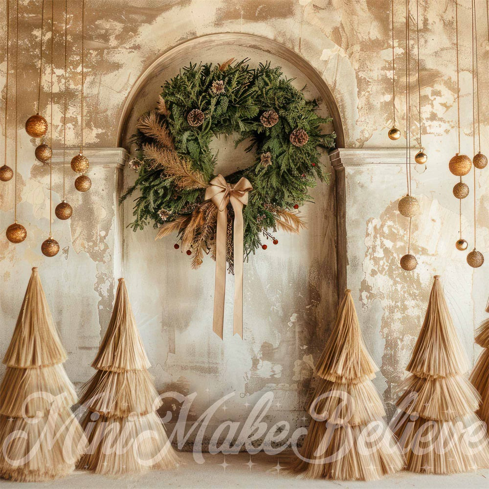 Kate Boho Beige Arche Sapin de Noël Couronne Toile de fond conçue par Mini MakeBelieve - Kate Backdrop FR