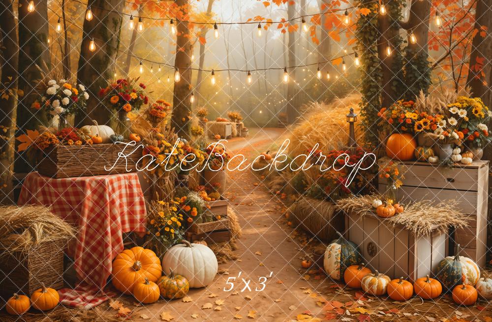 Kate Halloween Forêt d'érables Citrouille Chemin Toile de fond conçue par Emetselch - Kate Backdrop FR