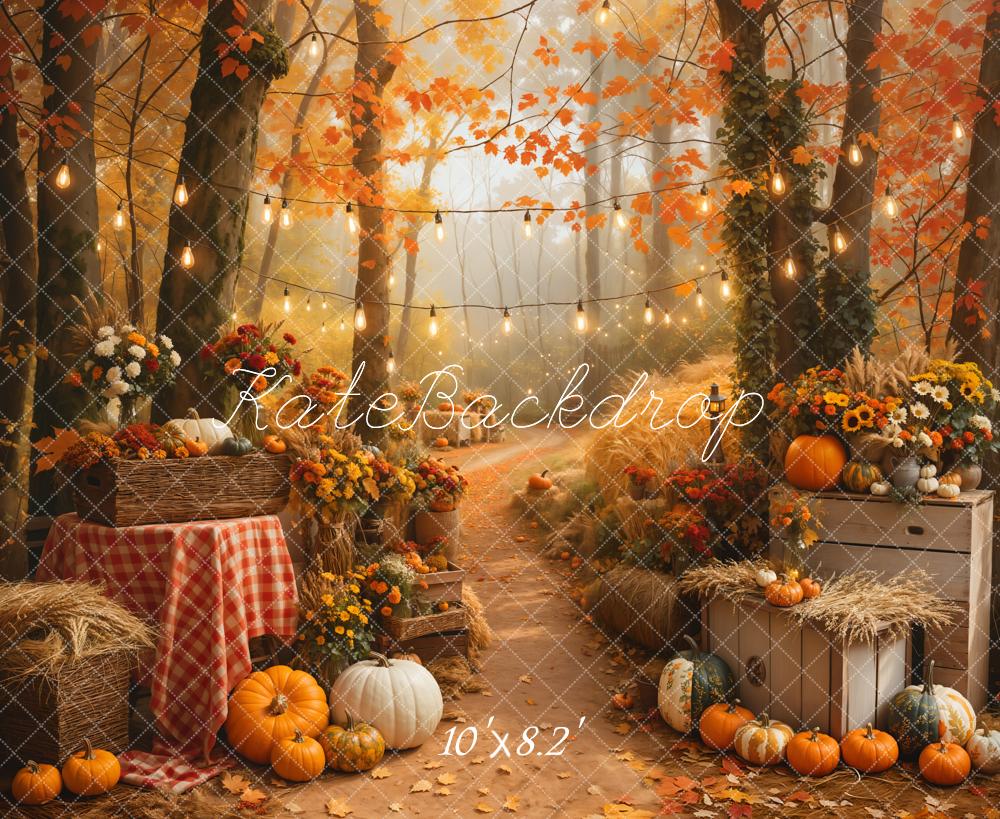Kate Halloween Forêt d'érables Citrouille Chemin Toile de fond conçue par Emetselch - Kate Backdrop FR