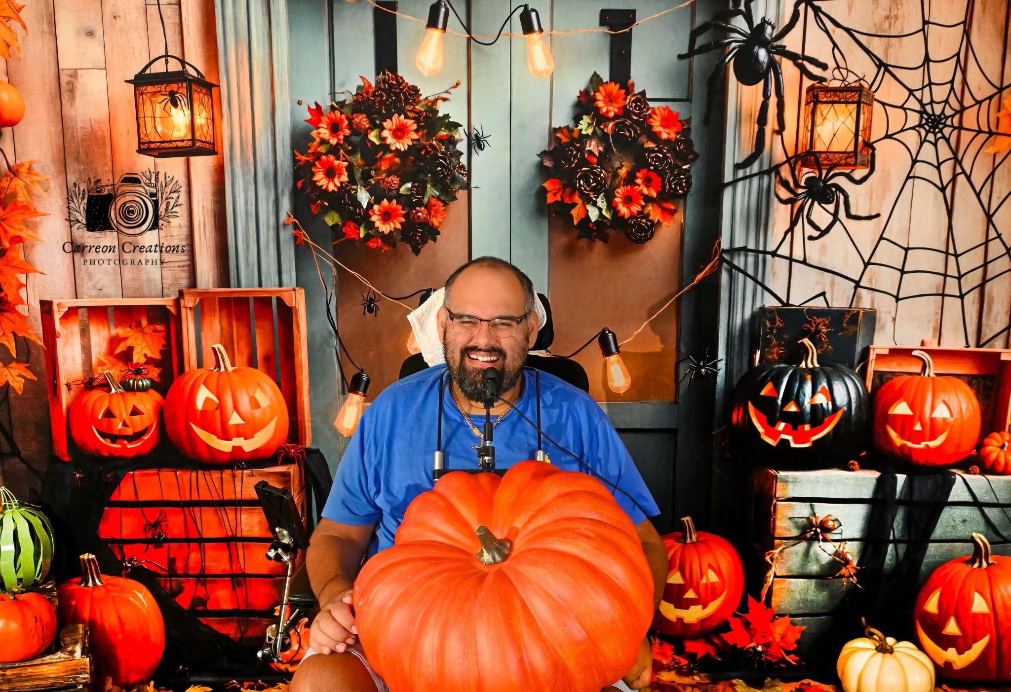 Kate Halloween Citrouille Érable Porte bleue Toile de fond conçue par Emetselch - Kate Backdrop FR