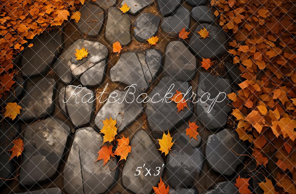 Kate Automne Érable Chemin de pierre Sol Toile de fond conçue par Kate Image - Kate Backdrop FR