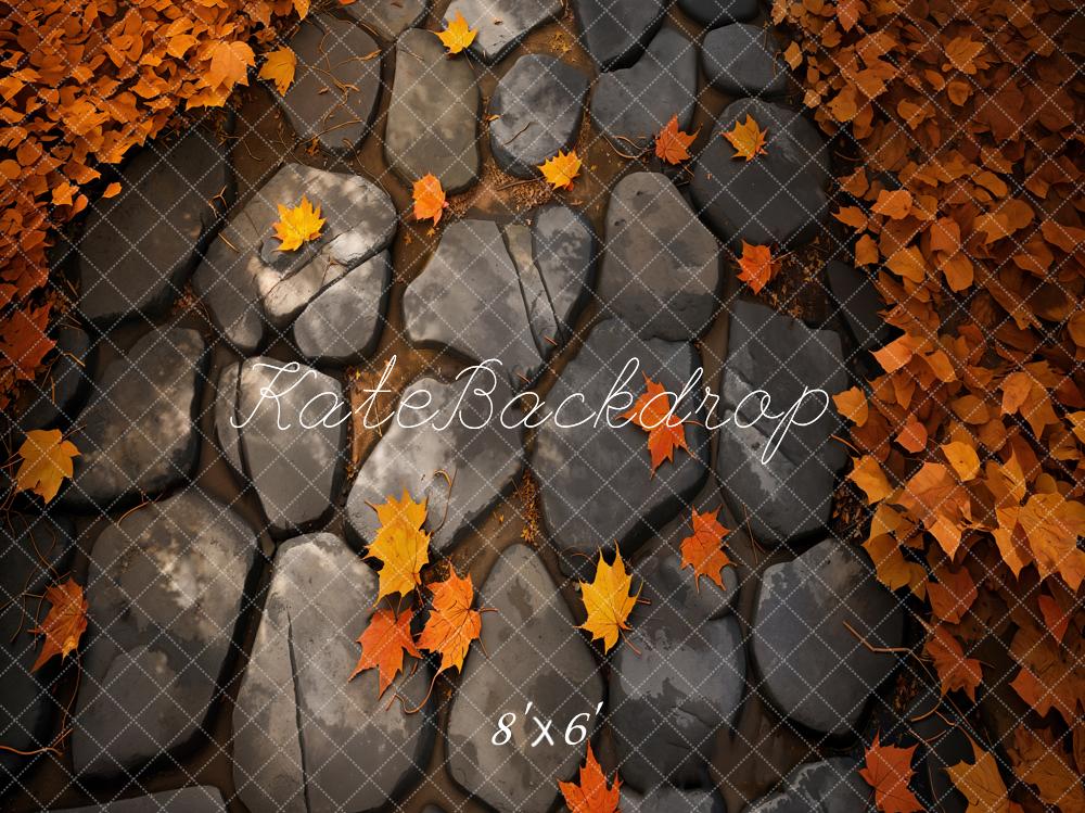 Kate Automne Érable Chemin de pierre Sol Toile de fond conçue par Kate Image - Kate Backdrop FR