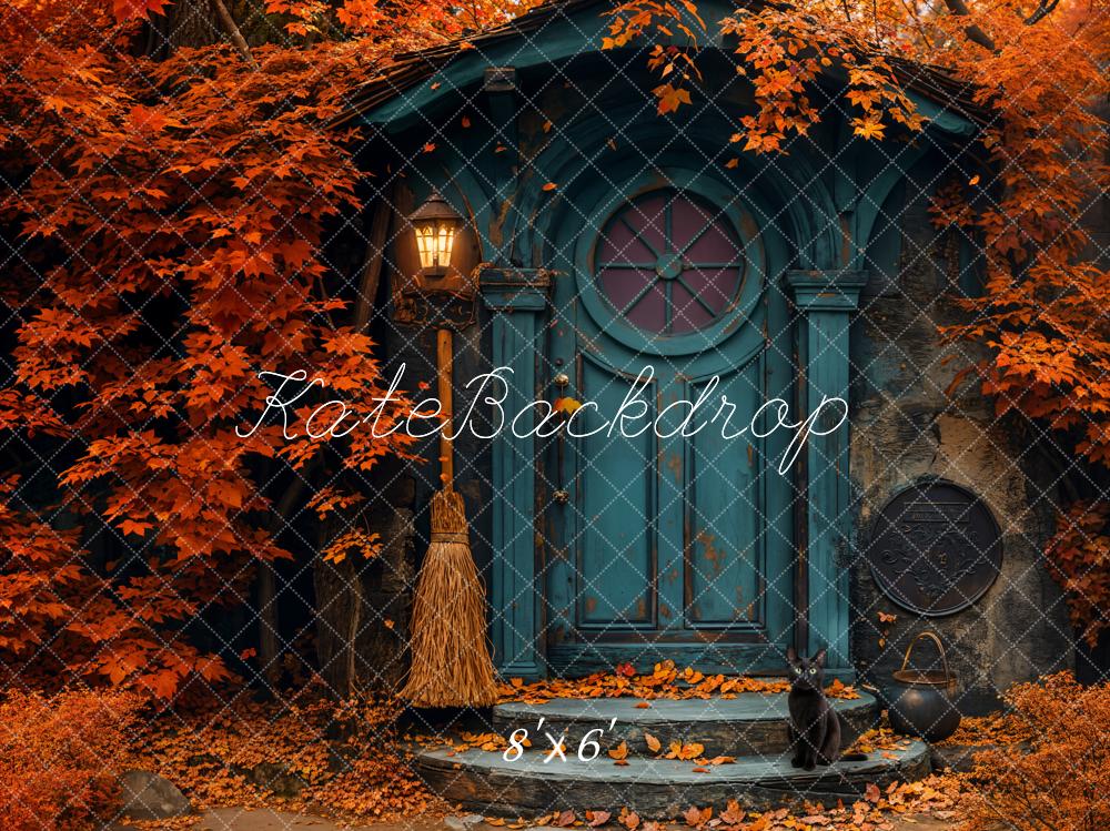 Kate Automne Feuille d'érable Rouge Porte bleue Toile de fond conçue par Emetselch - Kate Backdrop FR