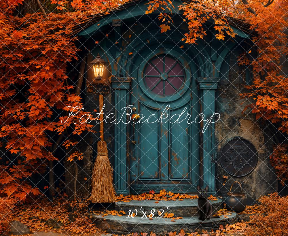 Kate Automne Feuille d'érable Rouge Porte bleue Toile de fond conçue par Emetselch - Kate Backdrop FR