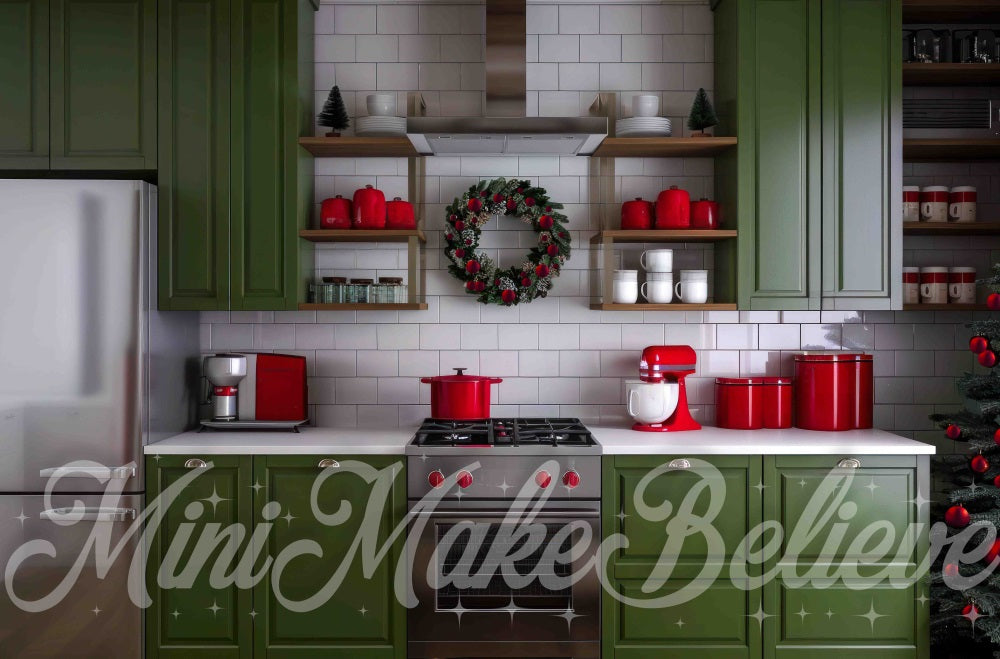 Kate Noël Moderne Cuisine verte Mur Blanc Toile de fond conçue par Mini MakeBelieve - Kate Backdrop FR