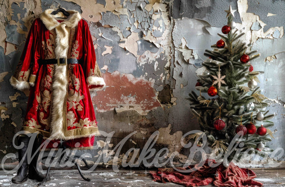 Kate Père Noël Intérieur Mur Minable Manteau Toile de fond conçue par Mini MakeBelieve - Kate Backdrop FR