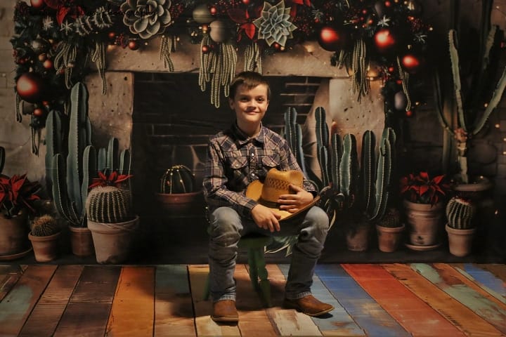 Kate Cactus Noël Cheminée Décors Toile de fond conçue par Patty Robert - Kate Backdrop FR