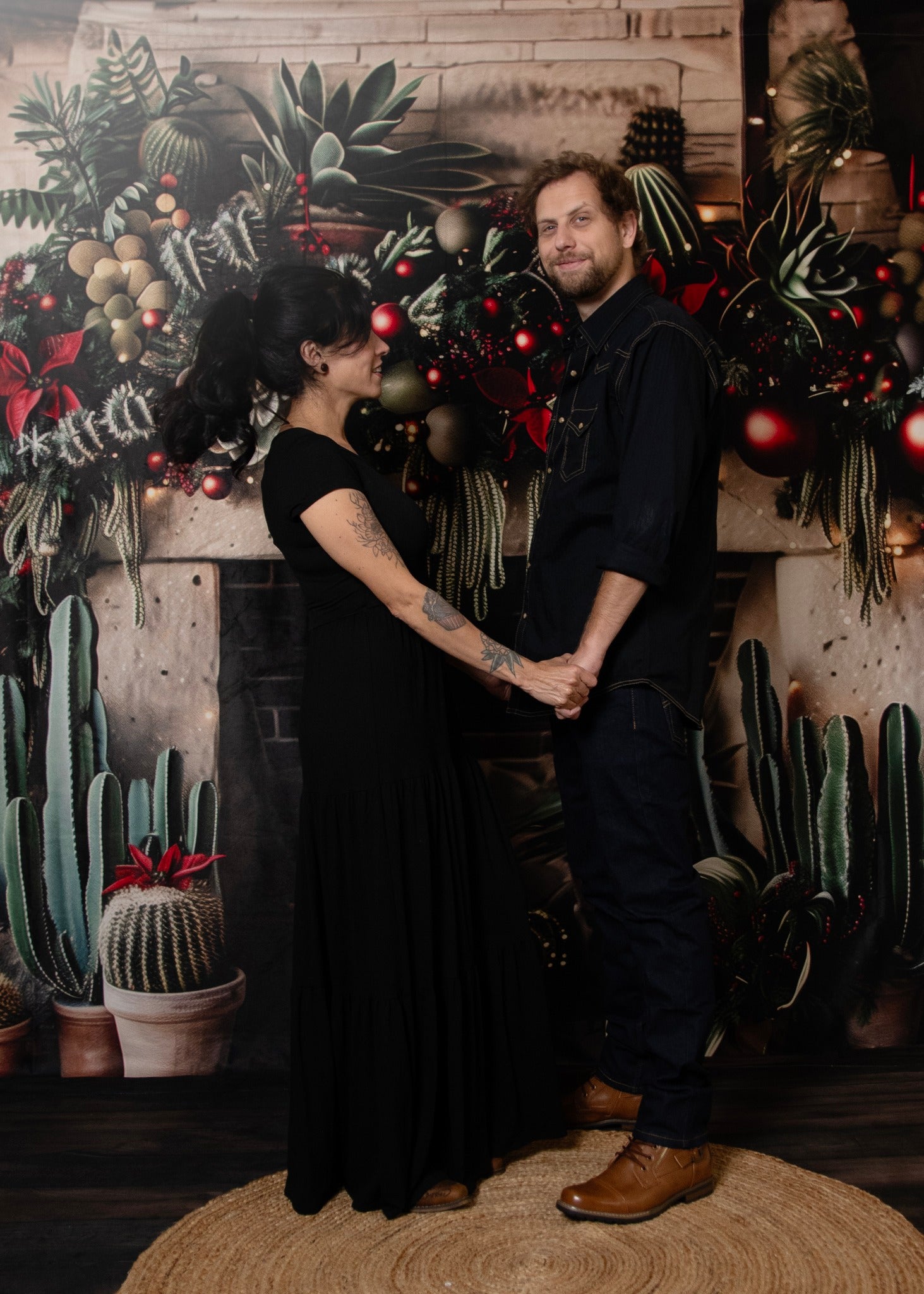 Kate Cactus Noël Cheminée Décors Toile de fond conçue par Patty Robert - Kate Backdrop FR