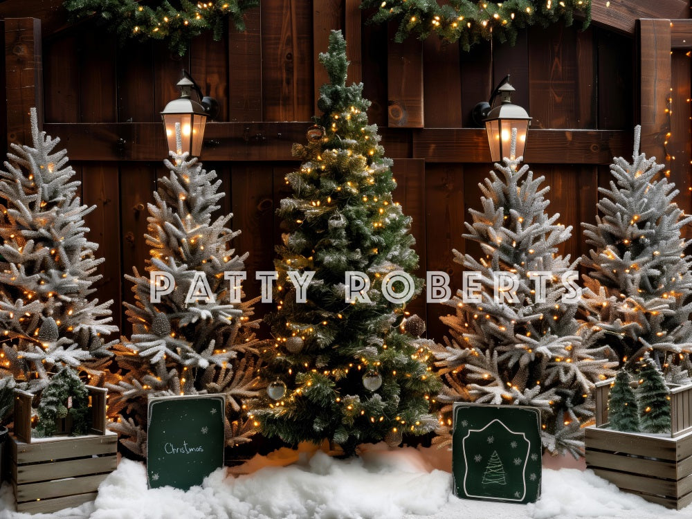 Kate Rustique Arbres de Noël Nuit Toile de fond conçue par Patty Robert - Kate Backdrop FR