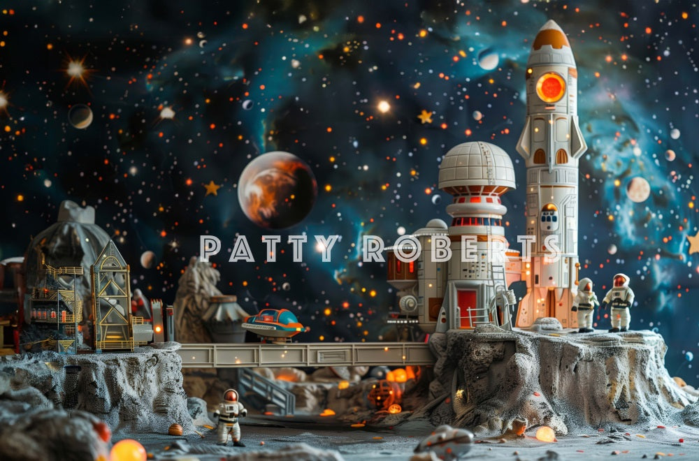 Kate Station spatiale Lune Astronaute Toile de fond conçue par Patty Robert - Kate Backdrop FR