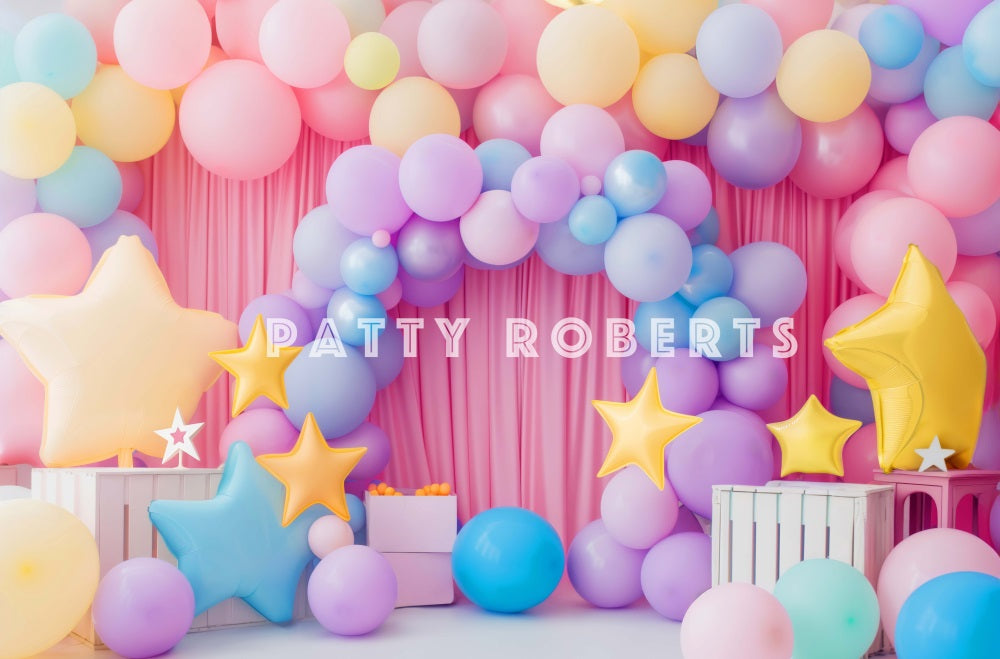Kate Ballons & Étoiles Vibrant Anniversaire Toile de fond conçue par Patty Robert - Kate Backdrop FR