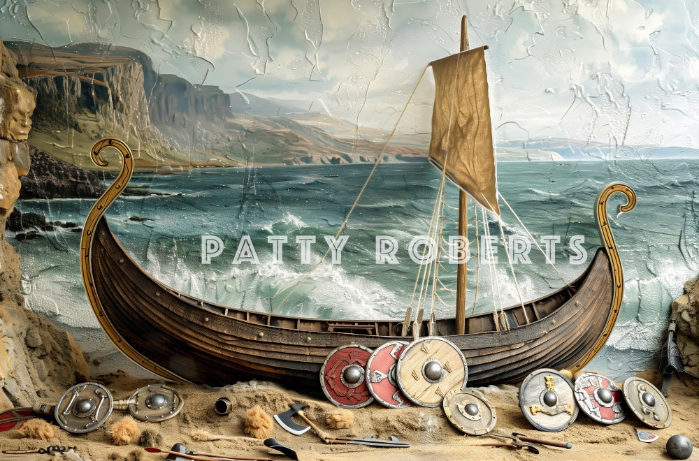 Kate Bateau Viking Pirate Aventure Toile de fond conçue par Patty Robert - Kate Backdrop FR