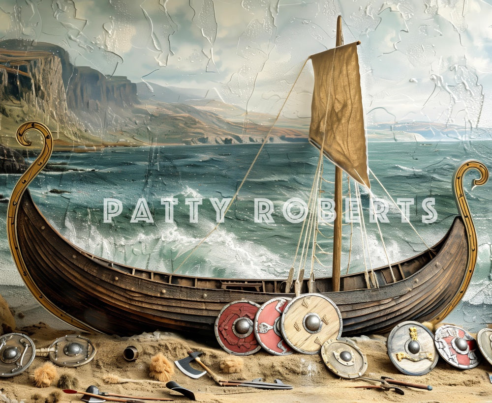 Kate Bateau Viking Pirate Aventure Toile de fond conçue par Patty Robert - Kate Backdrop FR