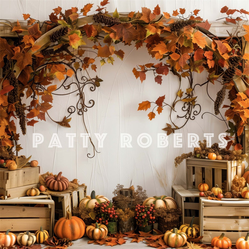Kate Arche en bois Citrouilles Automne Érable Toile de fond conçue par Patty Robert - Kate Backdrop FR