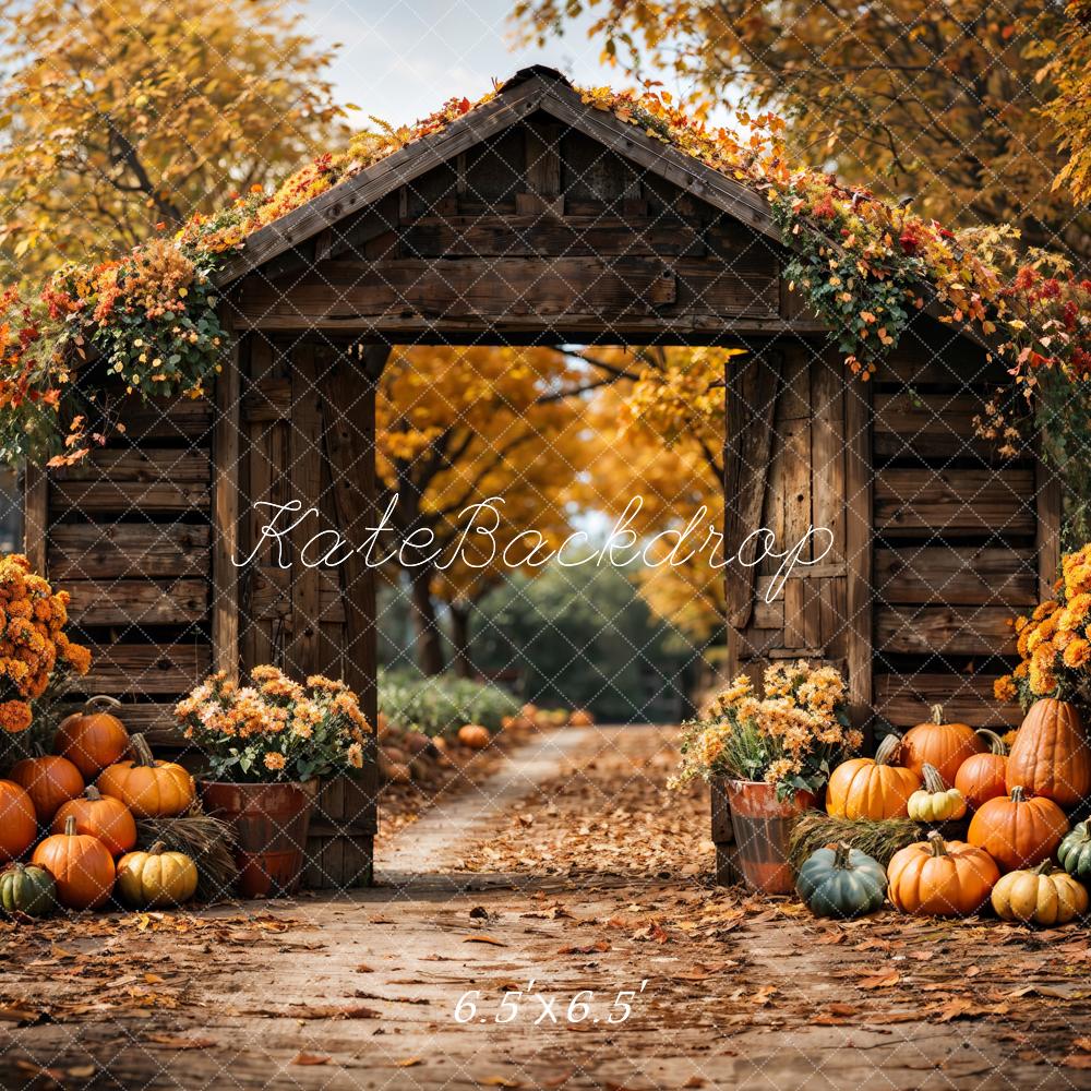 Kate Automne Forêt Citrouille Grange Porte Toile de fond conçue par Emetselch - Kate Backdrop FR