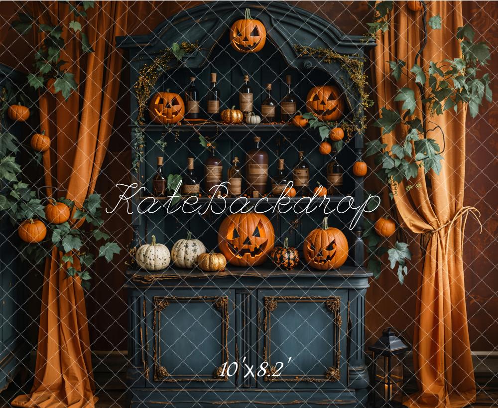 Kate Halloween Citrouille Vin Armoire Rétro Toile de fond conçue par Emetselch - Kate Backdrop FR