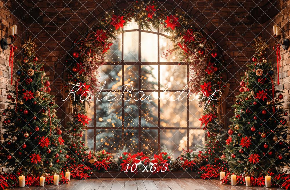 Kate Arbre de Noël Fenêtre Rouge Intérieur Toile de fond conçue par Emetselch - Kate Backdrop FR