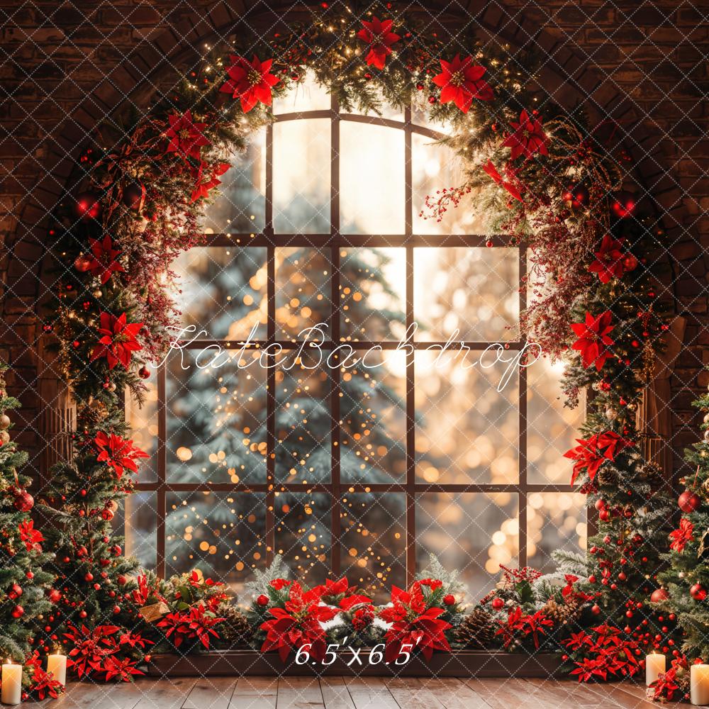 Kate Arbre de Noël Fenêtre Rouge Intérieur Toile de fond conçue par Emetselch - Kate Backdrop FR