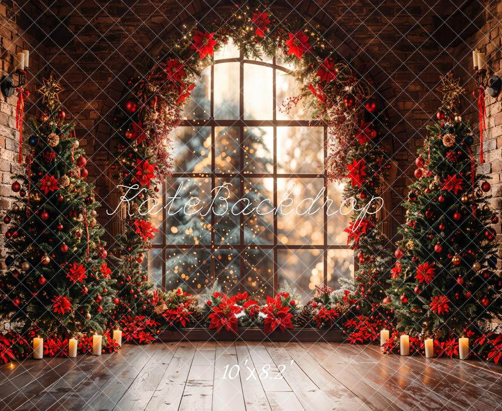 Kate Arbre de Noël Fenêtre Rouge Intérieur Toile de fond conçue par Emetselch - Kate Backdrop FR