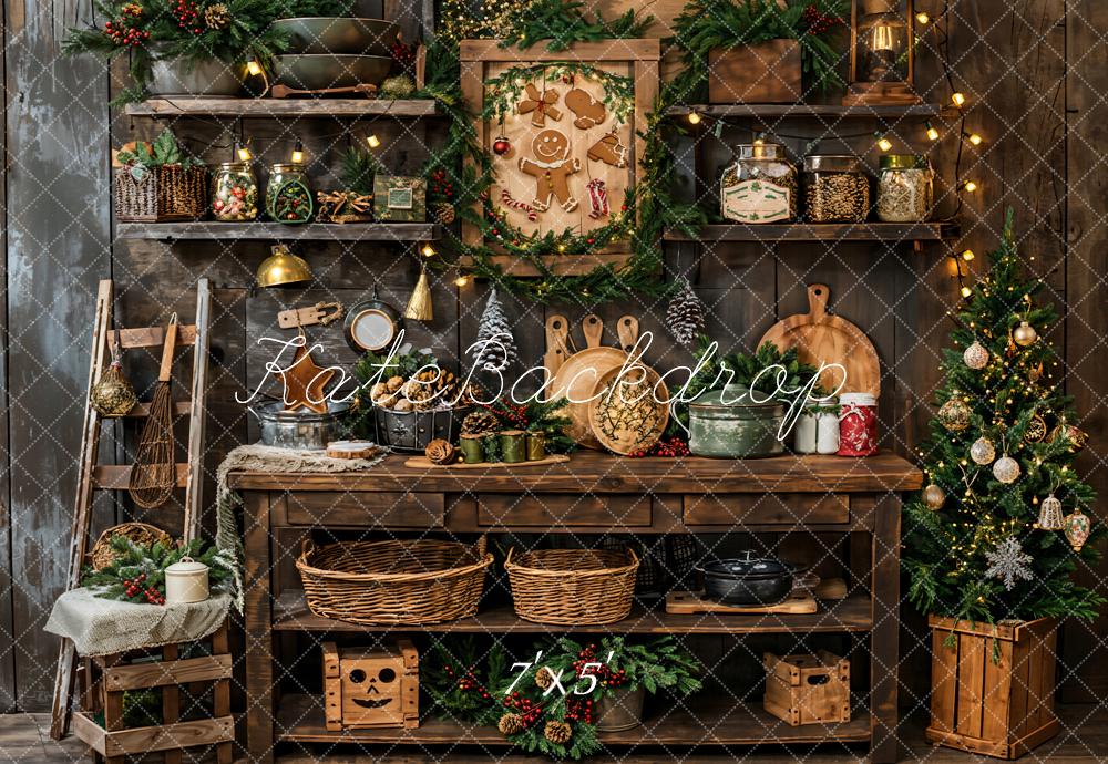 Kate Noël Ancien Cuisine en bois Intérieur Toile de fond conçue par Emetselch - Kate Backdrop FR