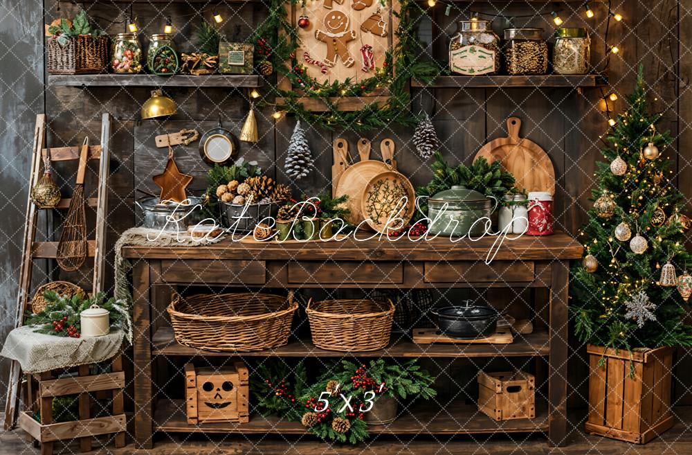 Kate Noël Ancien Cuisine en bois Intérieur Toile de fond conçue par Emetselch - Kate Backdrop FR