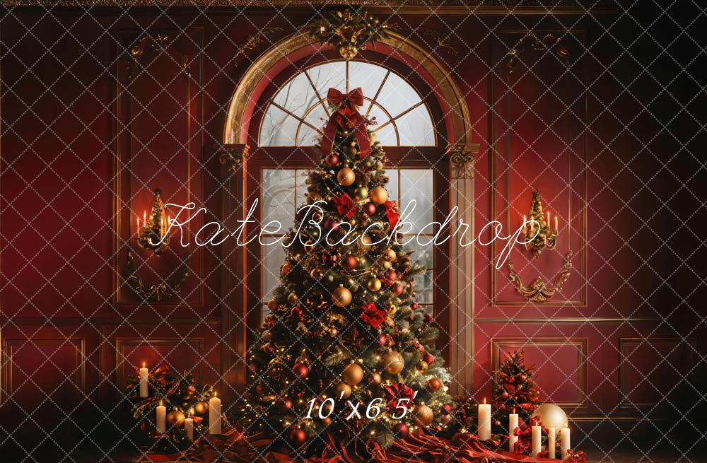 Kate Sapin de Noël Fenêtre Rouge Mur Rétro Toile de fond conçue par Emetselch - Kate Backdrop FR