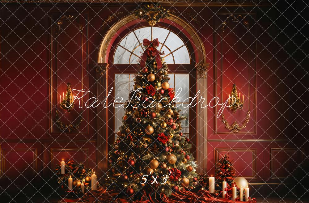 Kate Sapin de Noël Fenêtre Rouge Mur Rétro Toile de fond conçue par Emetselch - Kate Backdrop FR