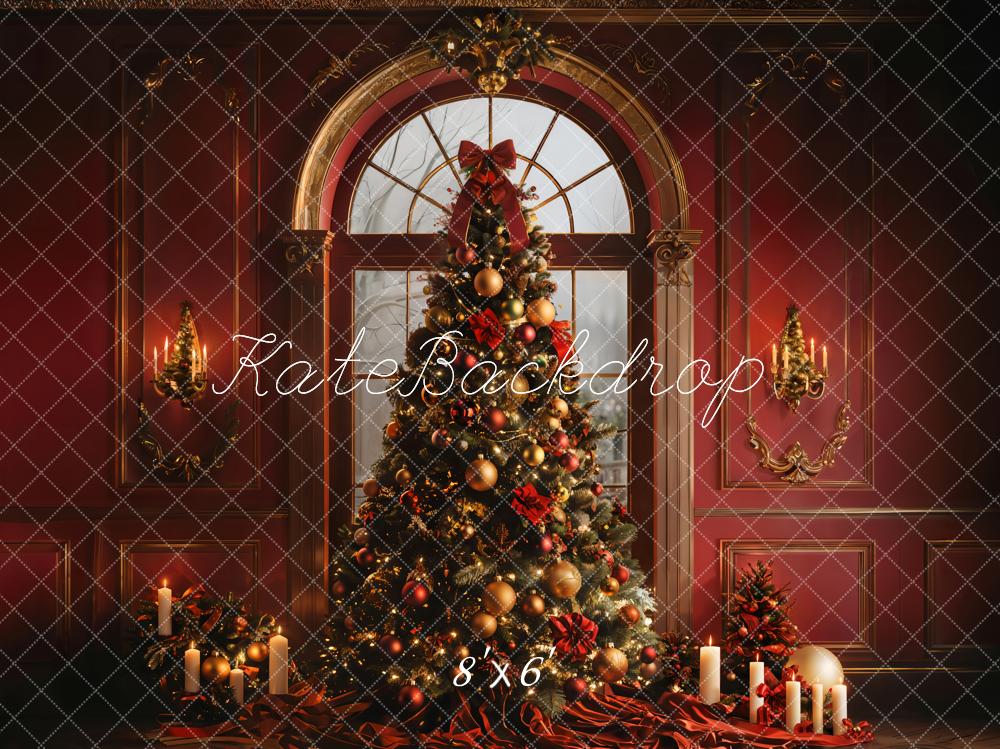 Kate Sapin de Noël Fenêtre Rouge Mur Rétro Toile de fond conçue par Emetselch - Kate Backdrop FR