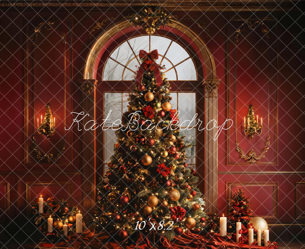 Kate Sapin de Noël Fenêtre Rouge Mur Rétro Toile de fond conçue par Emetselch - Kate Backdrop FR