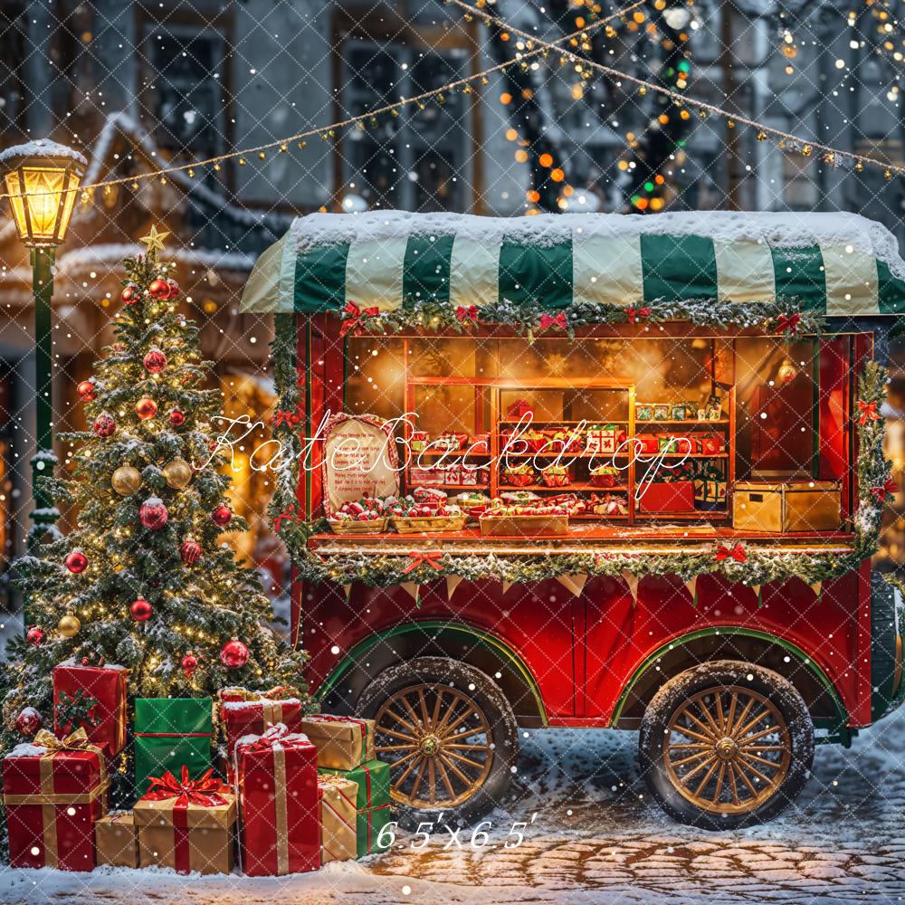 Kate Noël Nuit Rue Camion de restauration Neige Toile de fond conçue par Emetselch - Kate Backdrop FR