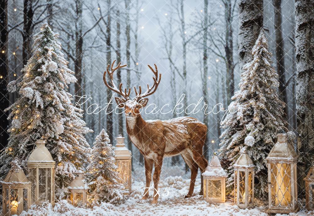 Kate Hiver Forêt Arbre de Noël Wapiti Toile de fond conçue par Emetselch - Kate Backdrop FR