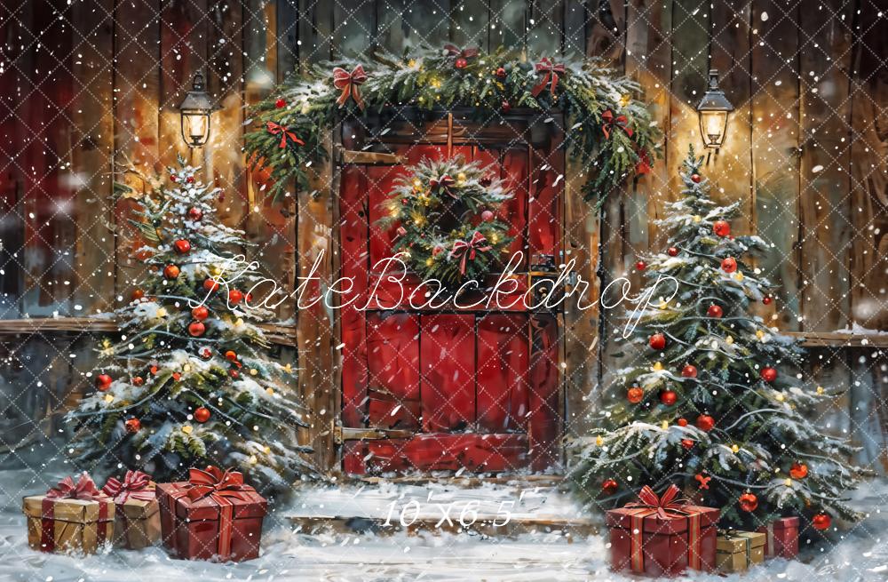 Kate Hiver Noël Porte Neige Cabane en bois Toile de fond conçue par Chain Photographie - Kate Backdrop FR