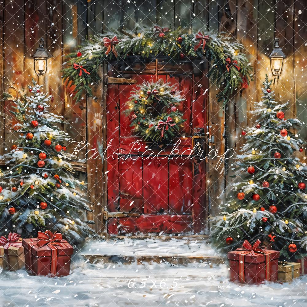 Kate Hiver Noël Porte Neige Cabane en bois Toile de fond conçue par Chain Photographie - Kate Backdrop FR