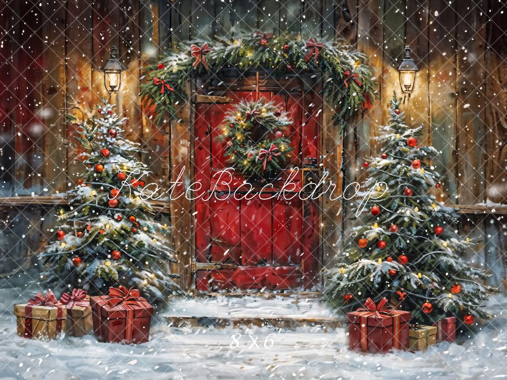 Kate Hiver Noël Porte Neige Cabane en bois Toile de fond conçue par Chain Photographie - Kate Backdrop FR