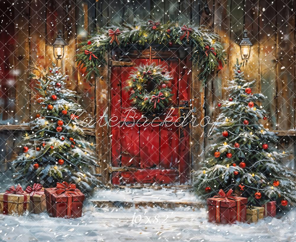 Kate Hiver Noël Porte Neige Cabane en bois Toile de fond conçue par Chain Photographie - Kate Backdrop FR