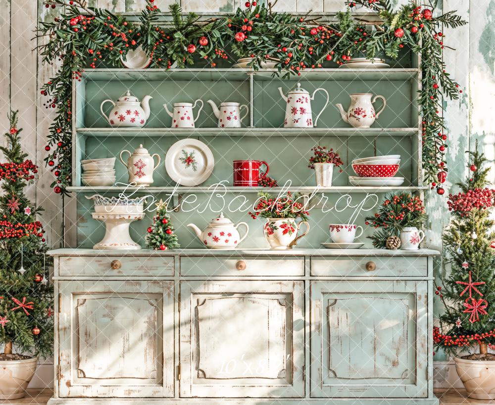 Kate Noël Cuisine Soleil Armoire Vert Décors Toile de fond conçue par Emetselch - Kate Backdrop FR