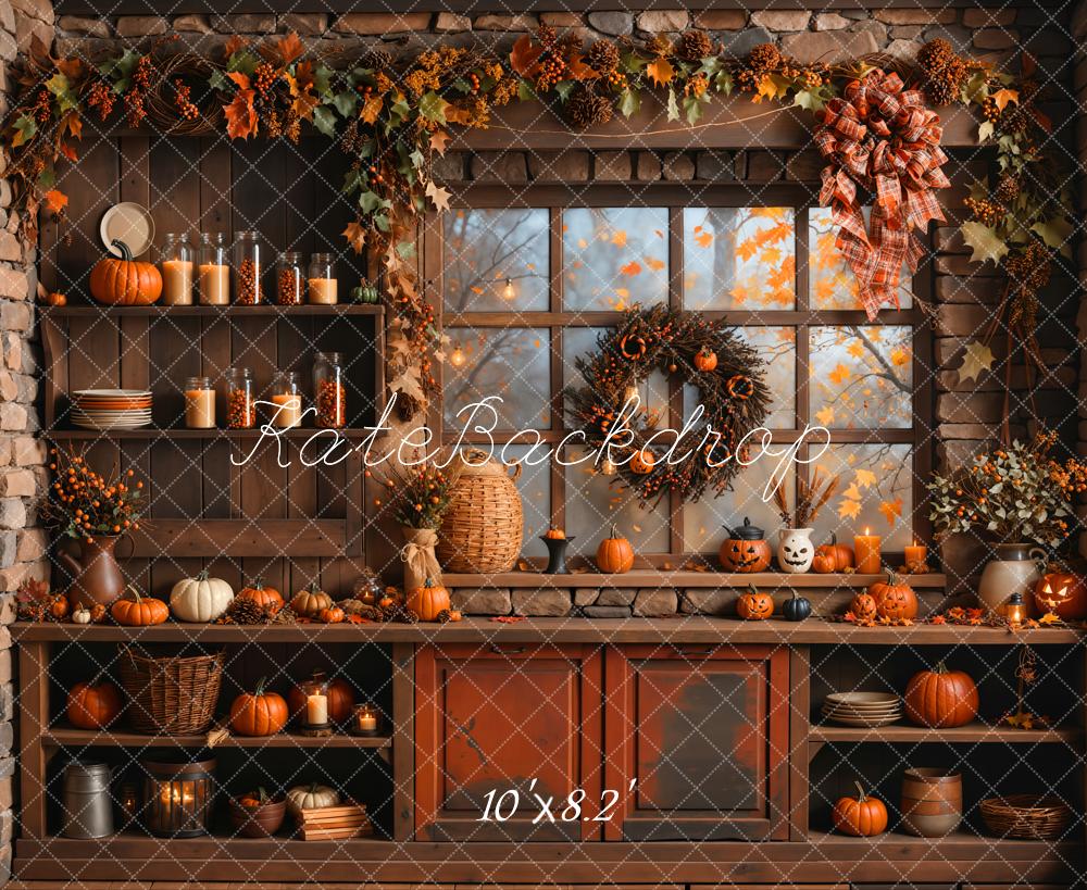 Kate Automne Citrouille Orange Cuisine Famille Toile de fond conçue par Emetselch - Kate Backdrop FR