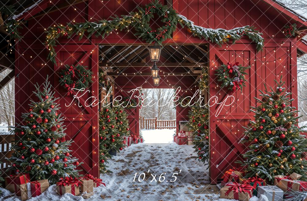 Kate Noël Grange Rouge Porte Neige Toile de fond conçue par Emetselch - Kate Backdrop FR