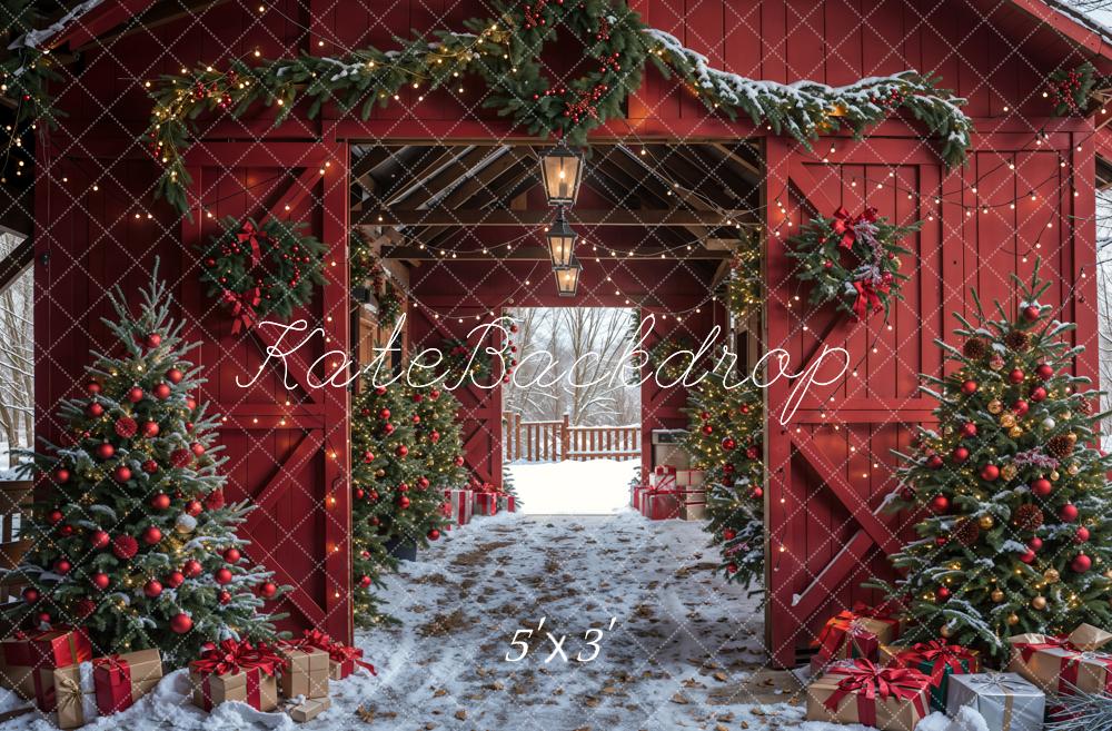 Kate Noël Grange Rouge Porte Neige Toile de fond conçue par Emetselch - Kate Backdrop FR