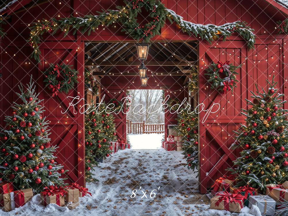 Kate Noël Grange Rouge Porte Neige Toile de fond conçue par Emetselch - Kate Backdrop FR