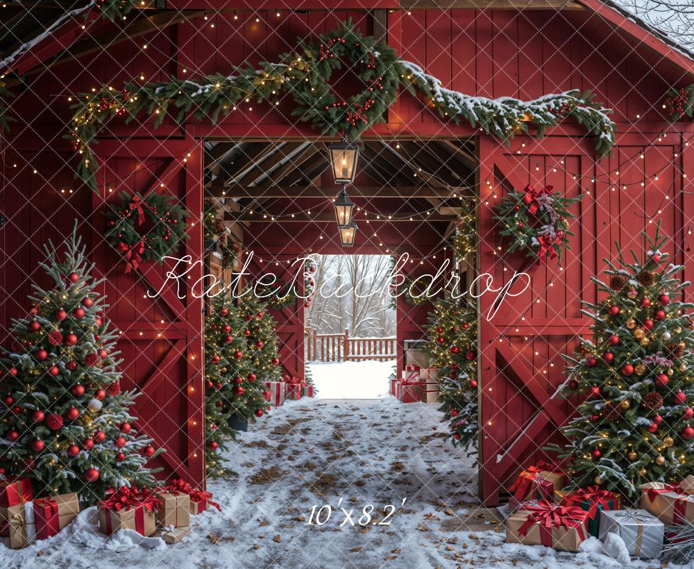 Kate Noël Grange Rouge Porte Neige Toile de fond conçue par Emetselch - Kate Backdrop FR
