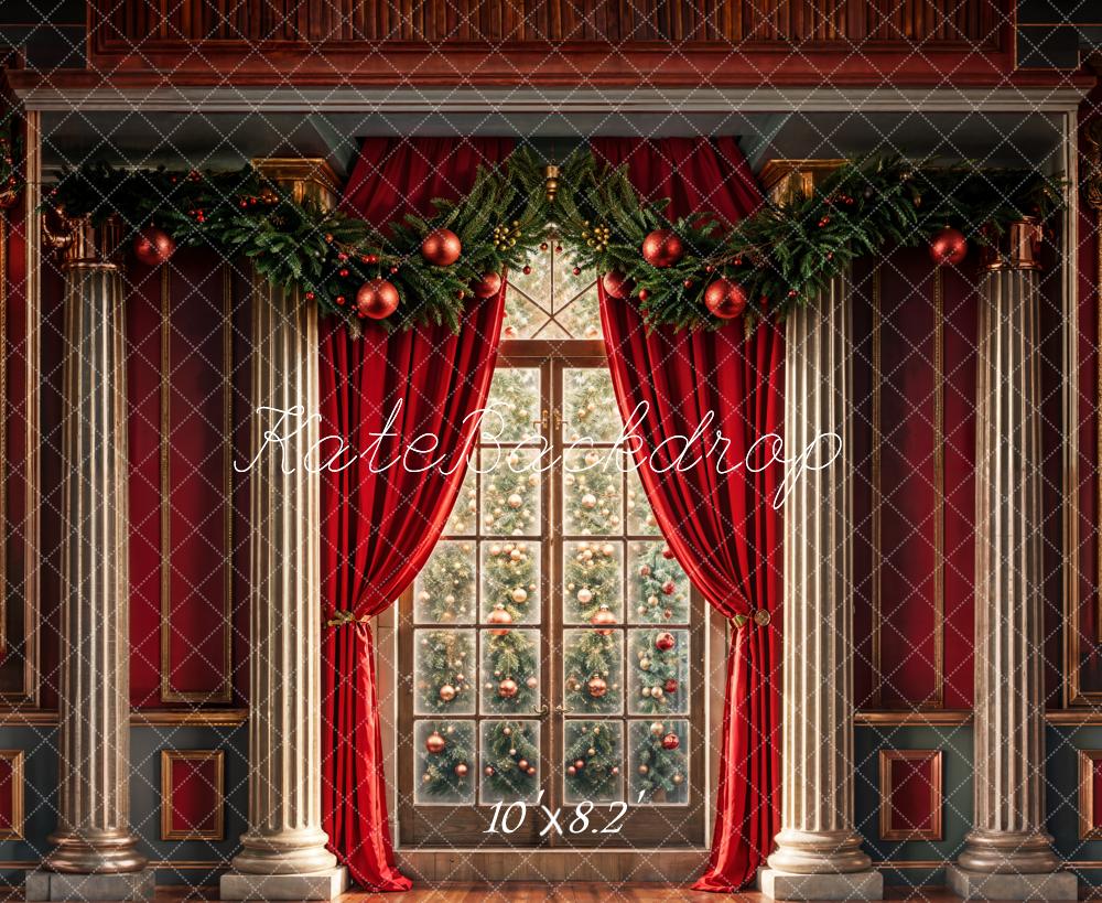 Kate Noël Intérieur Fenêtre Rouge Mur Rétro Toile de fond conçue par Chain Photographie - Kate Backdrop FR