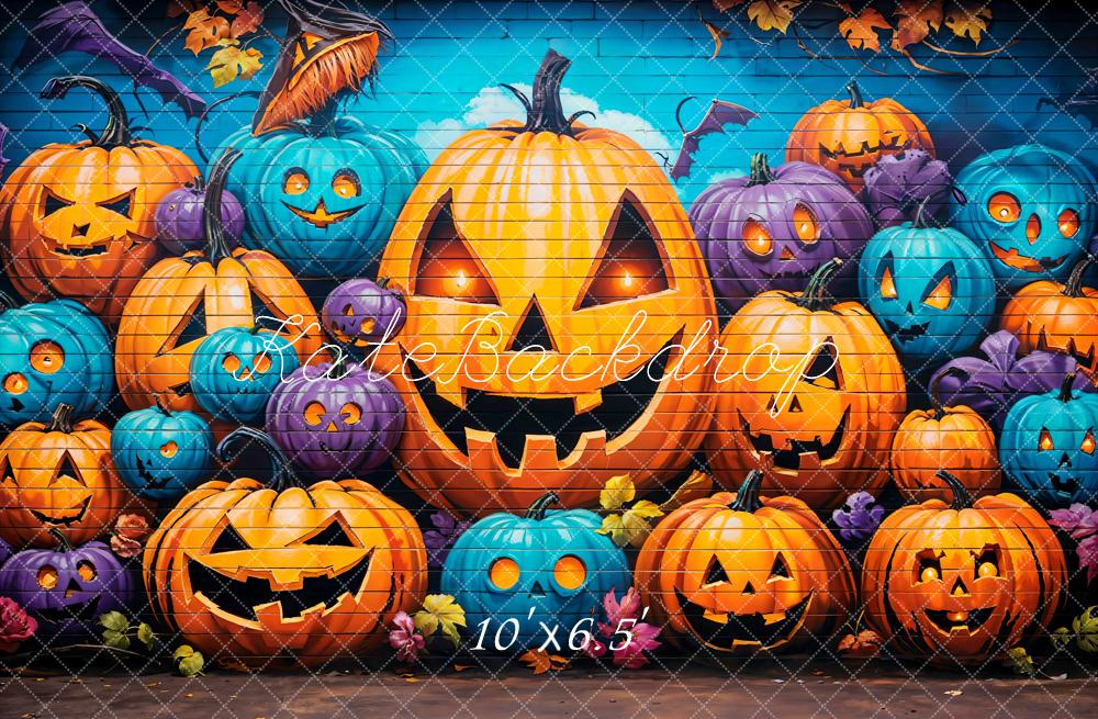Kate Halloween Mur de graffitis Citrouilles Lanterne Toile de fond conçue par Emetselch - Kate Backdrop FR