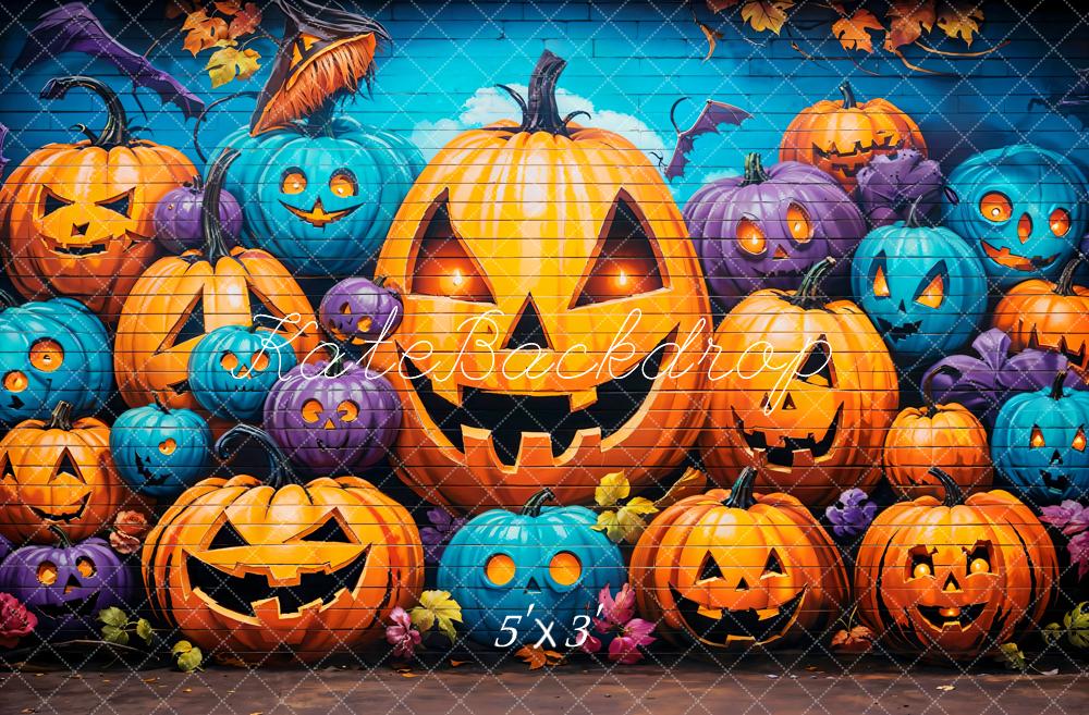 Kate Halloween Mur de graffitis Citrouilles Lanterne Toile de fond conçue par Emetselch - Kate Backdrop FR